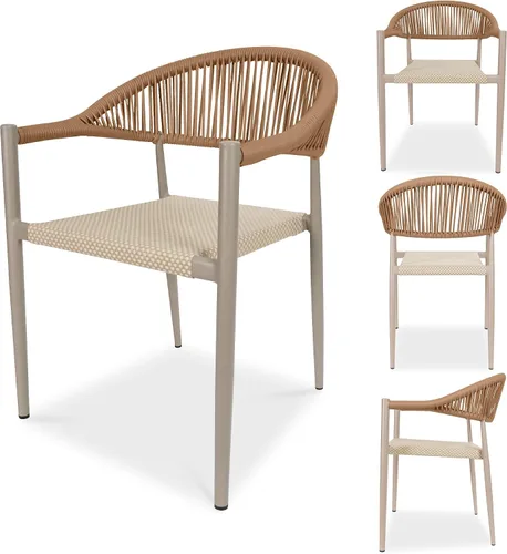 Vista 6 de TWT Juego de 4 sillas de patio, sillas de comedor apilables para todo tipo de clima, muebles de jardín de textileno transpirable para terraza