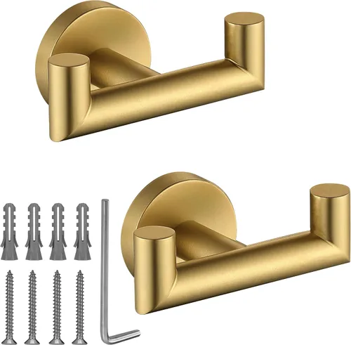 Vista 11 de Ganchos para toallas para baños, gancho de toallas de oro cepillado para cocina y baño, gancho de acero inoxidable SUS304, ganchos dobles
