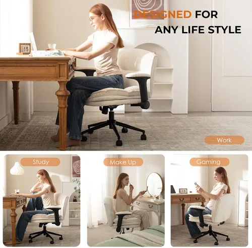 Vista 8 de Dowinx Silla Criss Cross con Brazos Abatibles Ajustables y Ruedas, Cómodo Sillón Ergonómico de Escritorio de Oficina con Cojines de 3 Capas, Silla