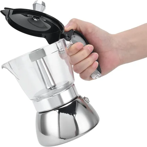 Vista 2 de VBESTLIFE Cafetera, olla portátil de acero inoxidable, con mango de aislamiento térmico, para el hogar, hacer capuchino, leche, macchiato y moca