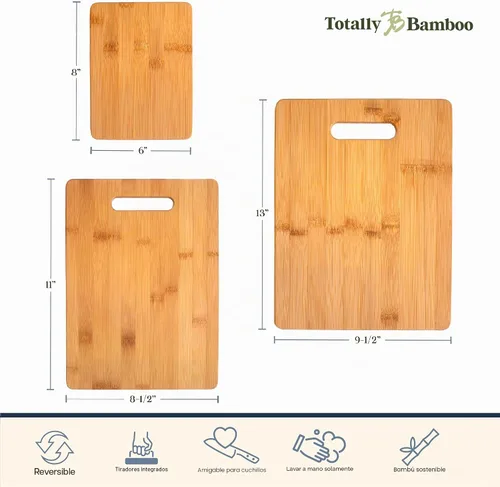Vista 5 de Juego de tablas de cortar Totally Bamboo con 3 tablas de cortar reversibles para cocina