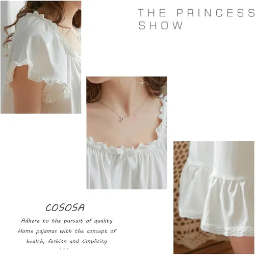 Vista 4 de COSOSA - Camisones de algodón para mujeres conjuntos de camisones ligeros de manga corta para princesas