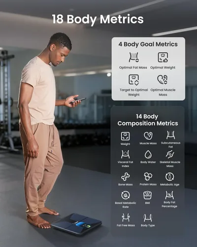 Vista 4 de RENPHO Báscula con IMC, grasa corporal, masa muscular, báscula inteligente para peso corporal, balanza de composición corporal Wi-Fi y Bluetooth