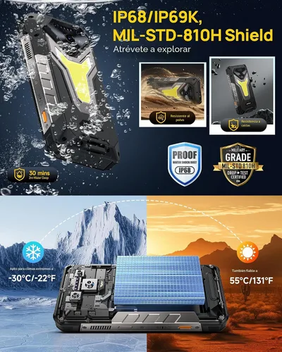 Vista 8 de Ulefone Armor 34 Pro 5G - Teléfono inteligente resistente con proyector de 150 lúmenes, 32GB+512GB ROM/2TB, 25500mAh 66W, Android 15, 6.95" 120Hz