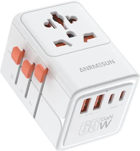 Vista 9 de Adaptador de viaje universal, adaptador de corriente internacional con 3 USB C (PD 20 W), 1 USB A, adaptador de enchufe todo en uno, esenciales