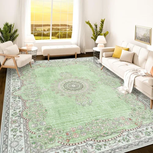 Vista 156 de Istana Alfombra larga antideslizante de 2.5 x 8 para el hogar, para pasillo y cocina, lavable, sedosa y suave al tacto, elegante, color azul y marfil