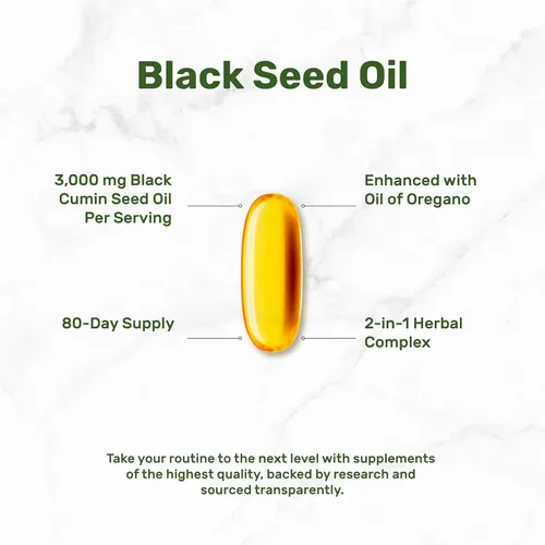 Vista 3 de Aceite de semilla negra 3,000 mg por porción con aceite de orégano, 240