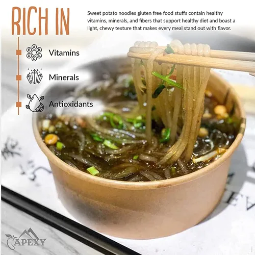 Vista 5 de APEXY Fideos de vidrio de batata, fideos japchae, pasta de fideos coreanos, sin grasa y sin gluten, 100% almidón de batata, sin aditivos, sin