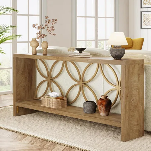 Vista 11 de Tribesigns - Mesa de sofá estrecha de 70.9 pulgadas, mesa de sofá larga industrial detrás del sofá, mesa consola de entrada con almacenamiento