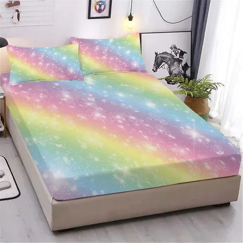 Vista 13 de Sábanas arcoíris tamaño individual, juego de 3 piezas de sábanas divertidas y coloridas para niños, sábanas de microfibra suaves arcoíris para niños