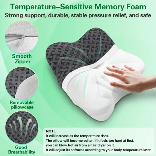 Vista 4 de Almohada de viaje para dormir, almohadas ergonómicas de apoyo cervical para el cuello, almohada de viaje de espuma viscoelástica ligera para Negro