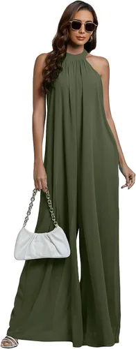 Vista 5 de LYANER Enterizo de pantalones largos de gasa sin mangas con cuello halter para mujer