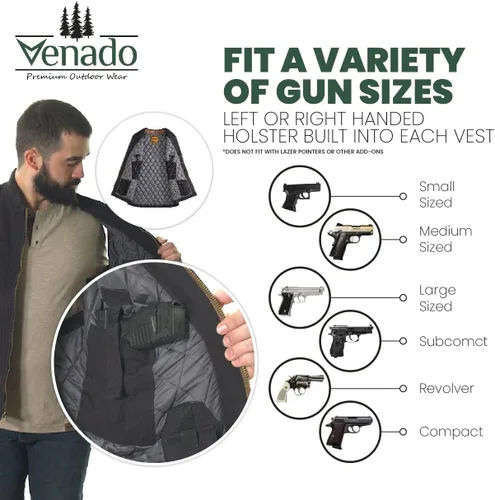 Vista 4 de Venado Chaleco de transporte oculto para hombre, lona resistente, bolsillos de transporte ocultos