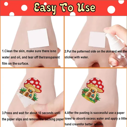 Vista 4 de (144 unidades) Calcomanías de tatuajes temporales de hongos para fiesta de hongos, suministros de decoración de fiesta de cumpleaños, regalos