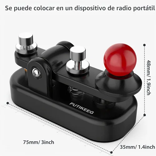 Vista 7 de Mini Morse Radio Key CW HAM Enviar Telegram Single Paddle Morse Code Key con aleación de aluminio Cuerpo Base Negro (S)