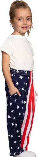Vista 3 de Pantalones patrióticos de estrellas y rayas para niños, diseño de bandera de Estados Unidos, disfraz de Halloween para niños, cosplay