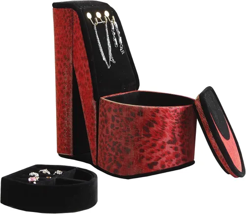 Vista 3 de Ore International HBB1830 Exhibición iridiscente de zapatos de tacón alto con ganchos Joyero, estampado de leopardo