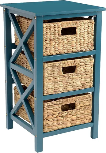 Vista 10 de eHemco Mesa auxiliar de 3 niveles con diseño en X y cestas de mimbre para mesita de noche, sala de estar, negro 3 cestas de mimbre, para mesita