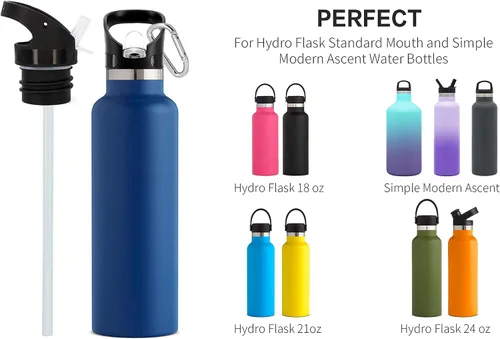 Vista 2 de Tapa de popote para Hydro Flask boca estándar, multicompatible con tapa de ascenso Simple Modern para boca de 1.91 pulgadas, 18 onzas, 21 onzas, 24