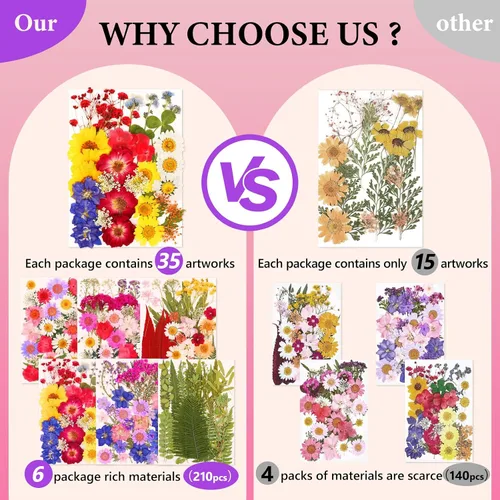Vista 4 de 210 Pcs Dried Pressed Flowers for Resin,Real Nature Dried Flowers for Craft