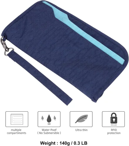 Vista 6 de ZOPPEN Cartera de viaje RFID y organizador de documentos con cremallera con correa de muñeca extraíble Cartera RFID