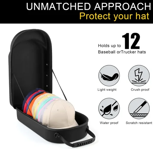 Vista 2 de GERMUN Funda rígida para gorra de béisbol, funda de viaje con correa ajustable para el hombro, funda para 12 gorras de béisbol, perfecta para viajes