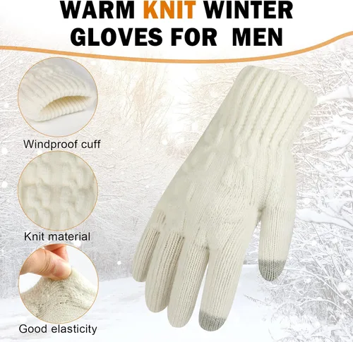 Vista 2 de ONESING 2 pares de guantes de invierno para hombre, guantes cálidos para hombre, guantes de punto para pantalla táctil, para clima frío