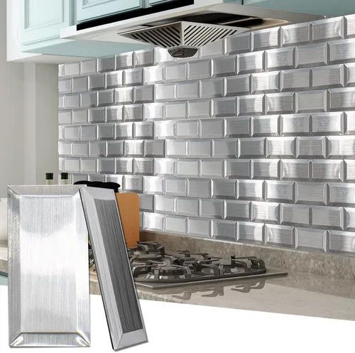 Vista 11 de Art3d 100 piezas de azulejos adhesivos para salpicadero, azulejos de metal texturizado 3D para pegar en la pared de metro para salpicaderos