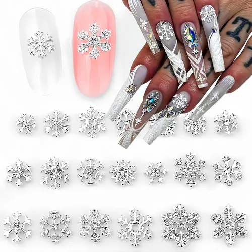 Vista 10 de 20 dijes de uñas de Navidad, copos de nieve 3D, muñeco de nieve, Papá Noel, alce, ciervo, para uñas acrílicas, invierno, Navidad, lindas gemas
