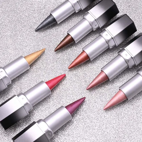 Vista 7 de evpct Combo de delineador de labios metálico rosa brillante y lápiz labial, lápiz labial con punta de cono para mujer, de larga duración