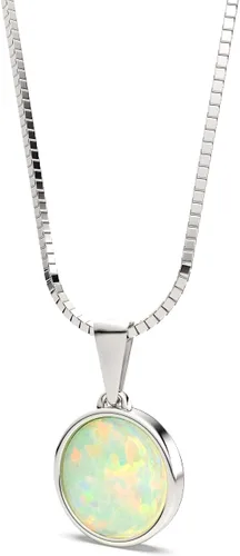 Vista 3 de Collar de ópalo blanco, collar de plata de ley con colgante de ópalo redondo de 0.236 in, collar con colgante de cadena de caja, extensor de 16 + 2