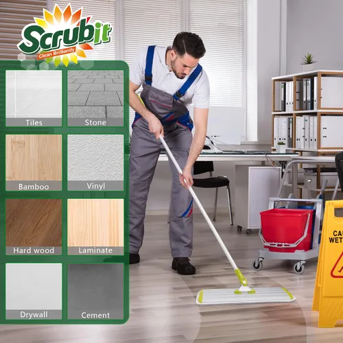 Vista 4 de SCRUBIT Trapeador de microfibra para todo tipo de suelos con 2 almohadillas lavables y reutilizables, altura ajustable, mango giratorio de 360