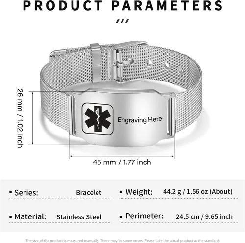 Vista 2 de Lam Hub Fong Pulseras médicas de emergencia grabadas gratuitas personalizadas para hombres y mujeres, ajustables, de doble cara, pulseras