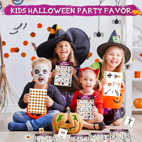Vista 2 de V-Opitos Tarjeta de juego de bingo de Halloween para niños y adultos, 36 jugadores, juego de Halloween para familia/aula escolar, grupo grande