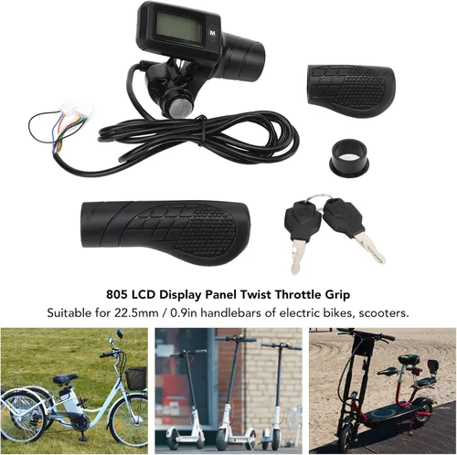 Vista 4 de Juego de empuñadura de acelerador de bicicleta eléctrica con panel LCD para manillar de 0.886 in