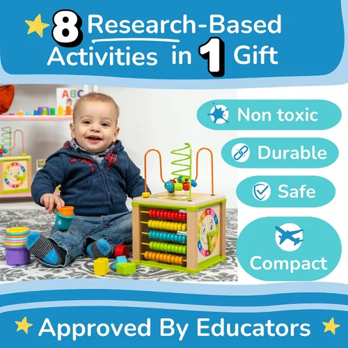 Vista 2 de Cubo de actividades de madera para bebés - Set de regalo para niños Juguetes de regalo para niños de 1 a 2 años Juguetes educativos para niños