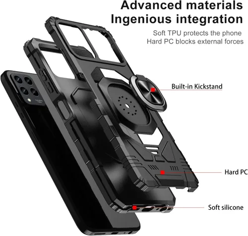 Vista 3 de Para T-Mobile Revvl 6 Pro 5G - Funda de metal resistente de doble capa a prueba de golpes con soporte magnético para automóvil, protector de Negro