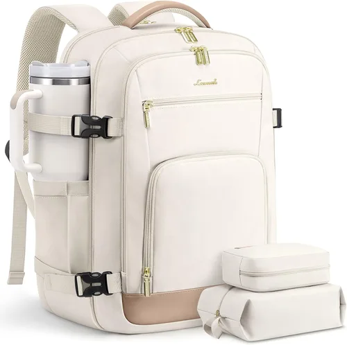 Vista 14 de LOVEVOOK Mochila de viaje para mujer y hombre, Beige, Mochilas de viaje