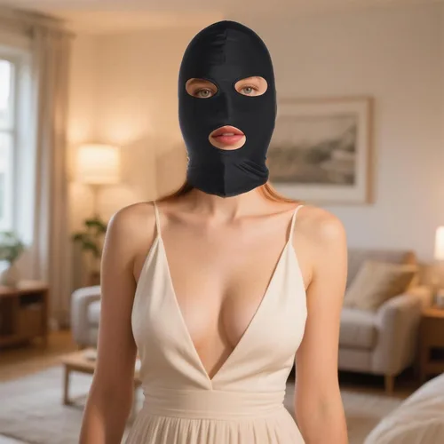 Vista 3 de 2 piezas Máscara de cara completa con ojos y boca abiertos, capucha de licra elástica y transpirable para Halloween, disfraz de cosplay unisex