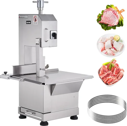 Vista 11 de Sierra de banda eléctrica comercial para carne, máquina de sierra ósea vertical de acero inoxidable de 1500W, banco de trabajo de 19.3" x 15