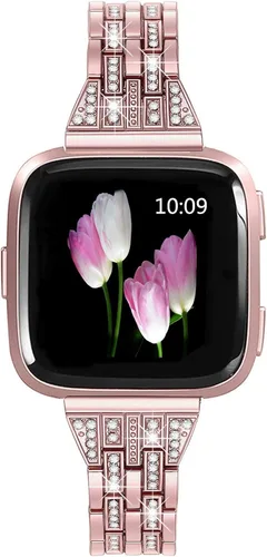 Vista 10 de Bandas compatibles con Fitbit Versa 2/Versa Lite/Versa, pulsera de repuesto con diamantes de imitación de metal para mujer, color negro