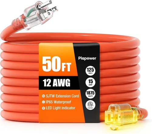 Vista 21 de Cable de extensión para exteriores calibre 12/3, 50 pies, resistente al Negro