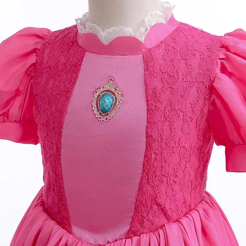 Vista 3 de KARAZZO Disfraz de princesa melocotón para niñas, disfraz de Halloween, cosplay, fiesta