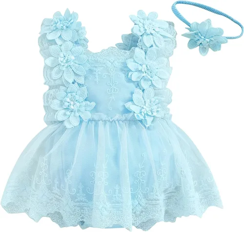 Vista 14 de Ropa para bebé niña con flores, encaje estilo boho, mono con tirantes, traje de verano para bebé niña Achristmas-verde