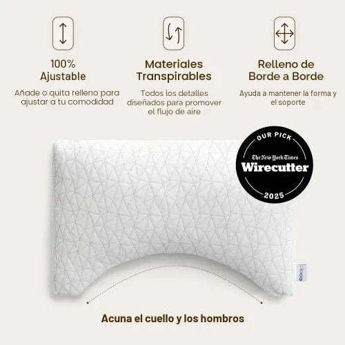 Vista 5 de Coop Home Goods Almohada ajustable original Crescent, almohadas de cama Queen para soporte de hombros, cuello y cabeza, almohadas de espuma de media