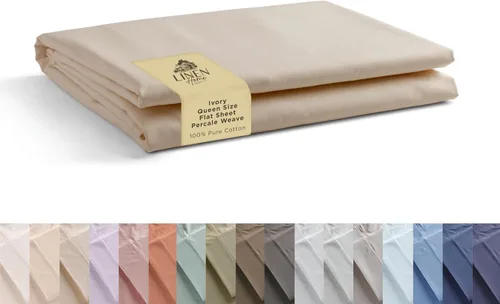 Vista 85 de Sábanas de 100% algodón percal, tamaño individual, 1 sábana encimera, ropa de cama fresca, resistente y transpirable, celeste