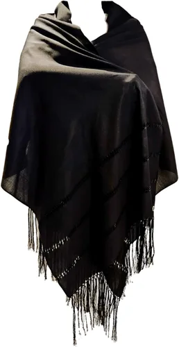 Vista 4 de Mexican Handmade Fiesta Rebozo Shawl XLarge Negro