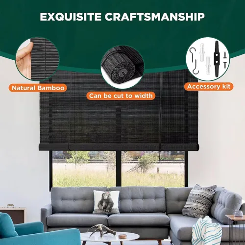 Vista 3 de Persianas de bambú para ventanas interiores, persianas de bambú fáciles de instalar para ventanas de interior, persianas enrollables personalizadas