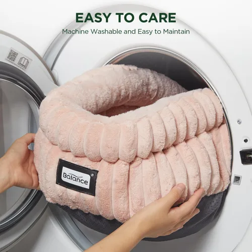 Vista 7 de BALANCE Cama para gatos, cama redonda lavable para gatos de interior, cama de felpa súper suave de piel sintética para cachorros y gatitos con parte