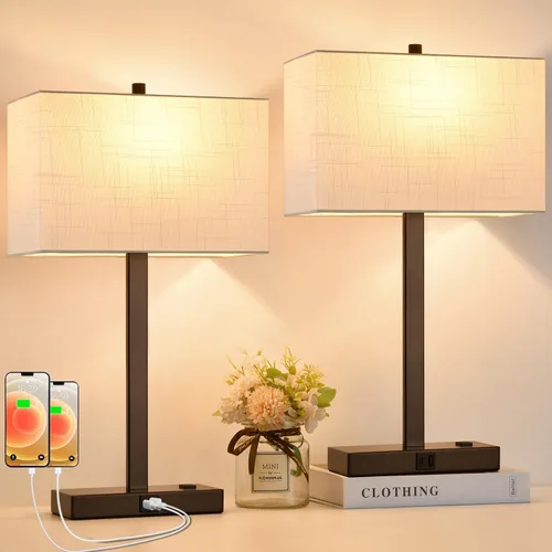 Vista 20 de Lynnoland Juego de 2 lámparas de noche de 21 pulgadas con tomas USB A+C y CA, control táctil, regulables de 3 vías, para dormitorio, sala de estar